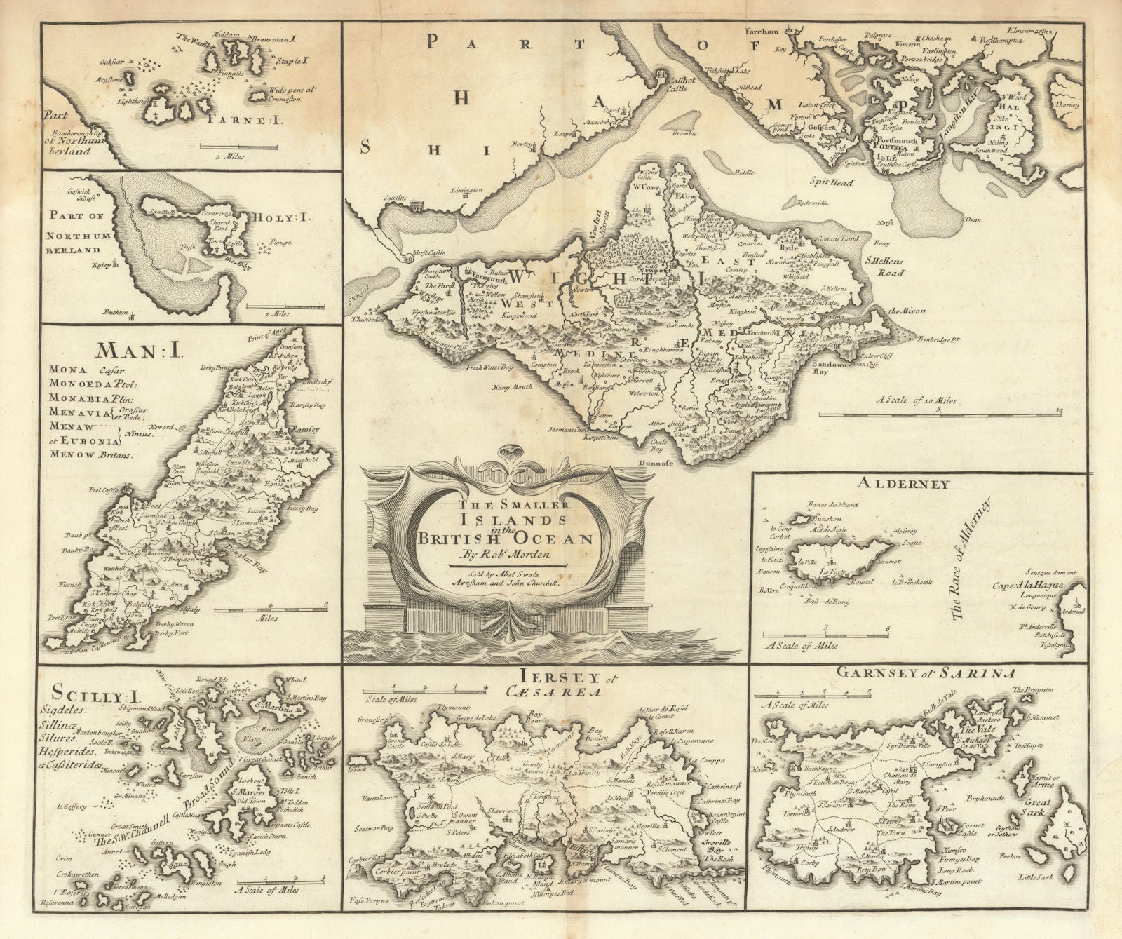 ENGLAND. Isles of Wight/Man Scilly Isles Farne/Channel Islands. MORDEN 1695 map